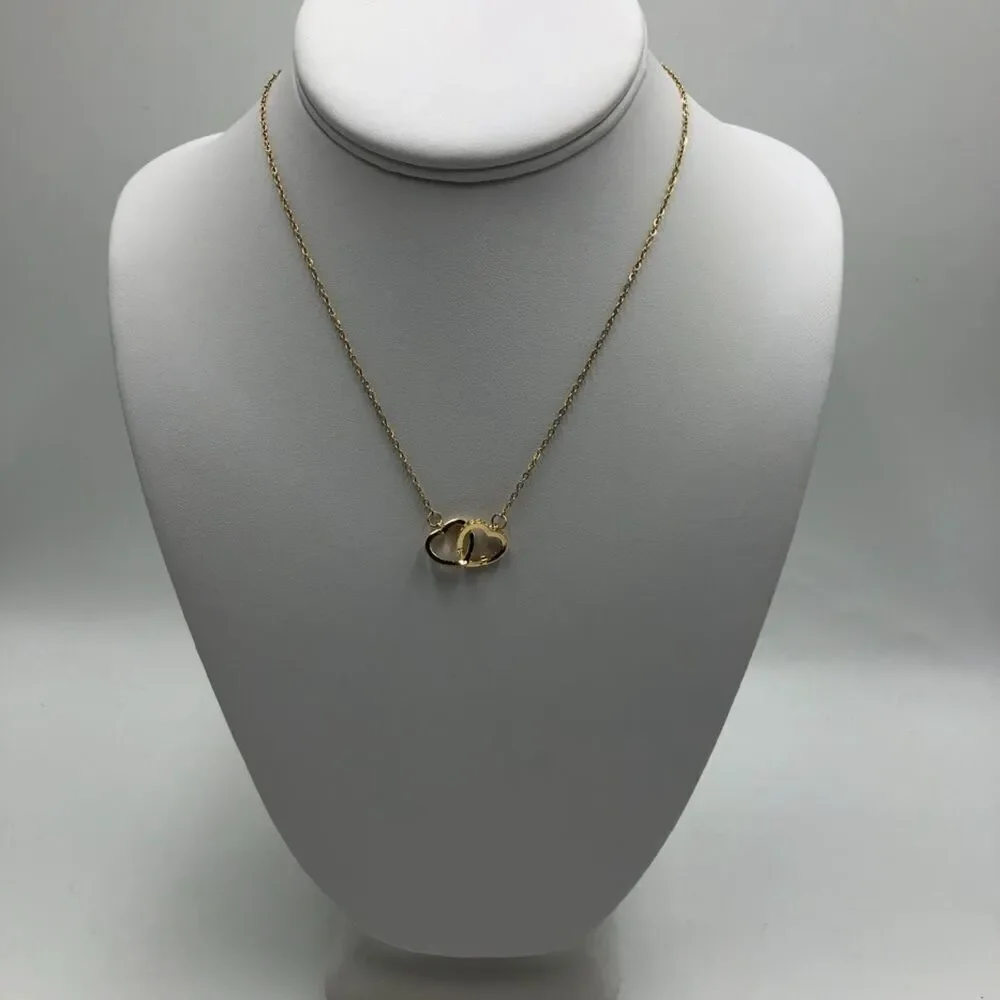 18K Gold Plated Women's Cubic Zirconia Dual Interlocking Heart Necklace Love